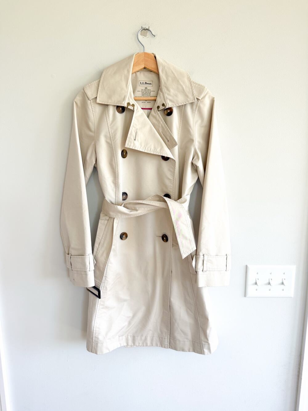 L.L Bean Double-Breasted Belted Mid Length Trench Coat Cream XS